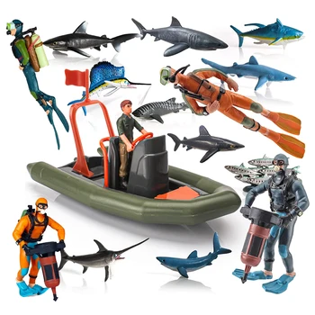 Реалистични фигури за подводни плувци водолази, скоростна лодка, акула кит играчка модел деца Коледа деко подарък за рожден ден