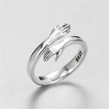 Реколта прегръдка пръстени за жени сребърен цвят романтичен завинаги любов прегръдка отваряне пръст сватбени ленти Свети Валентин пръст пръстен подарък
