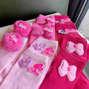 Розови плетени чорапи Kawaii есен зима случайни средата тръба чорапи аниме сладък стил мода сладки чорапи момиче подарък