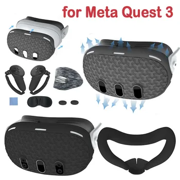 силиконов защитен калъф за корпус за Meta Quest 3 VR слушалки главата лицето капак очна подложка дръжка дръжка бутон капачка VR аксесоари