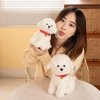 Сладко бяло плюшено куче плюшени играчки Kawaii симулация домашен любимец пухкави кученце кукли рожден ден подарък стая декор