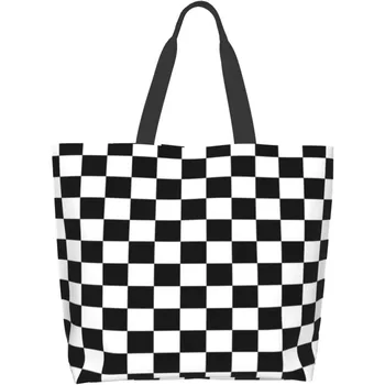 Черно-бяла чанта за жени плаж рамо платно чанта пътуване за многократна употреба хранителни пазарски чанти подаръци за момиче пикник
