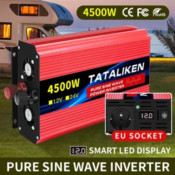 Чист синусоидален инвертор 1600W-8000W DC 12V / 24V до AC 220V 50hz мощност инвертор зарядно конвертор адаптер EU Socket