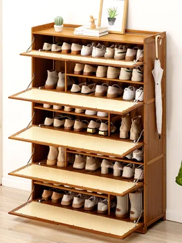 Шкаф за обувки Домашен шкаф за обувки Прост ултра-тънък склад Фантастичен спестяващ пространство масивен дървен домакински входен шкаф